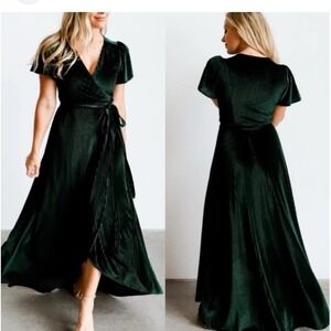 Baltic Born Andi Ribbed Velvet Wrap Maxi Dress Emerald Green Medium